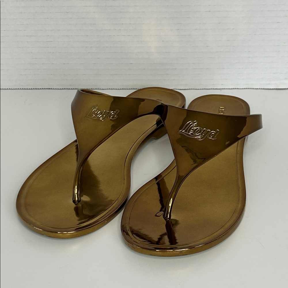 Lloyd Metallic Gold Jelly Thong Sandals Flip Flops Size 41 (US 10) Logo Slip On